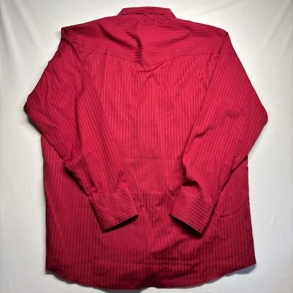 Wrangler Mens Red Tonal Stripe Western Snap Shirt 2XLT 1075740WN Long Sleeve - Picture 9 of 9